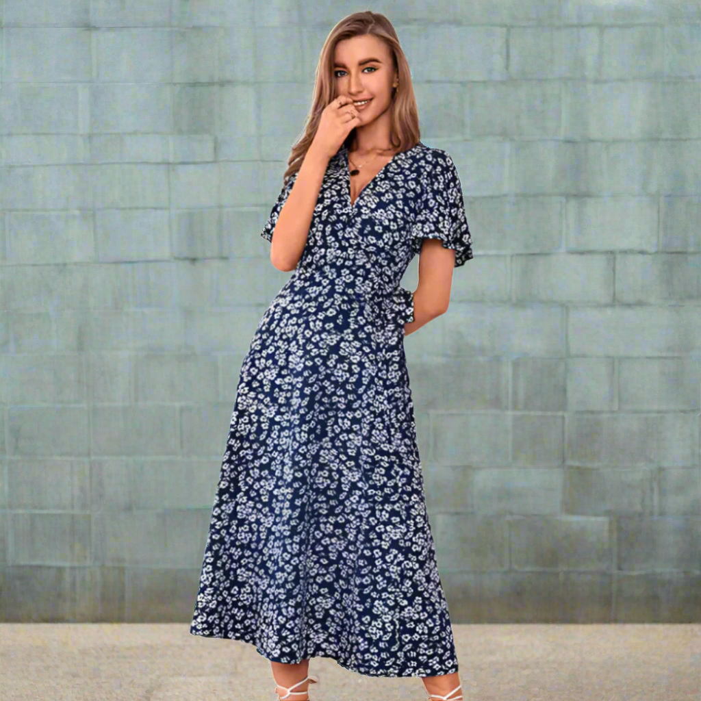 DAISY |  Plus Size V-Neck Flounce Sleeve Summer Dress