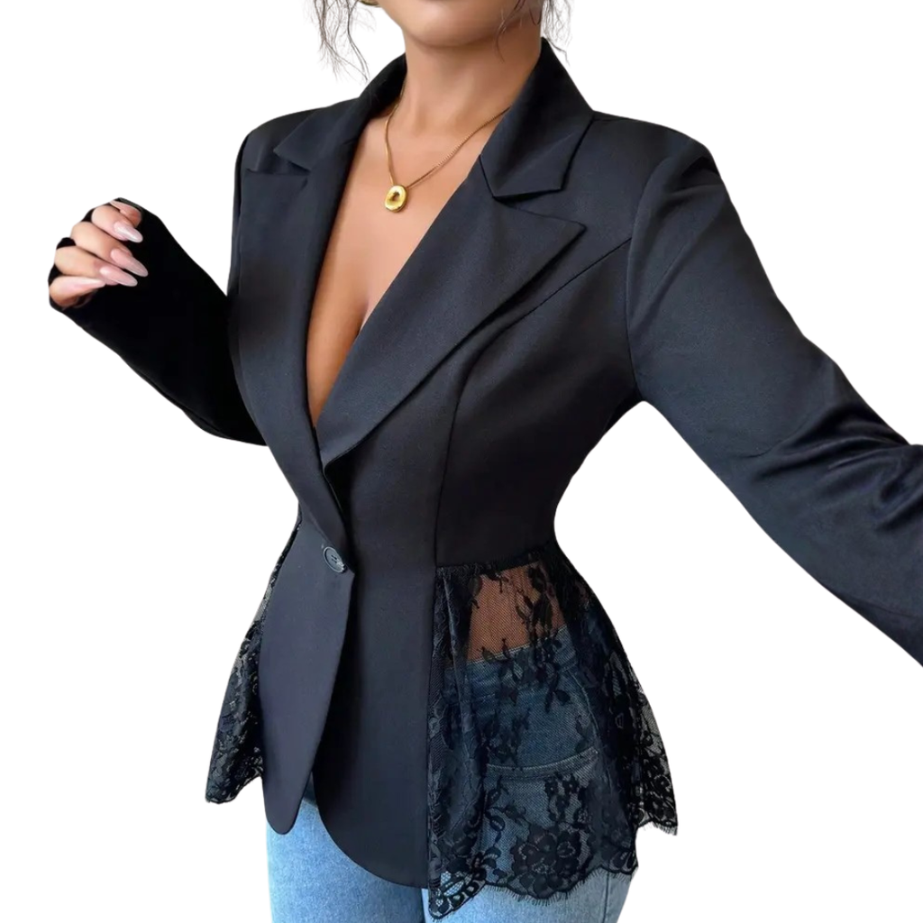 LEONIQUE | Lace Contrast Fitted Blazer Jacket