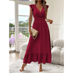 AVALERI | Elegant Shirred V-Neck Summer Maxi Dress