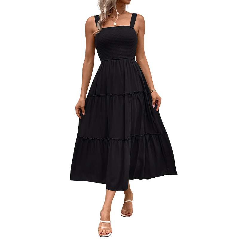 TESSIE™ – Casual Shirred Backless Sundress with Ruffle Hem