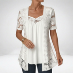 Prudence | White blouse with lace and short sleeves: feminine elegance