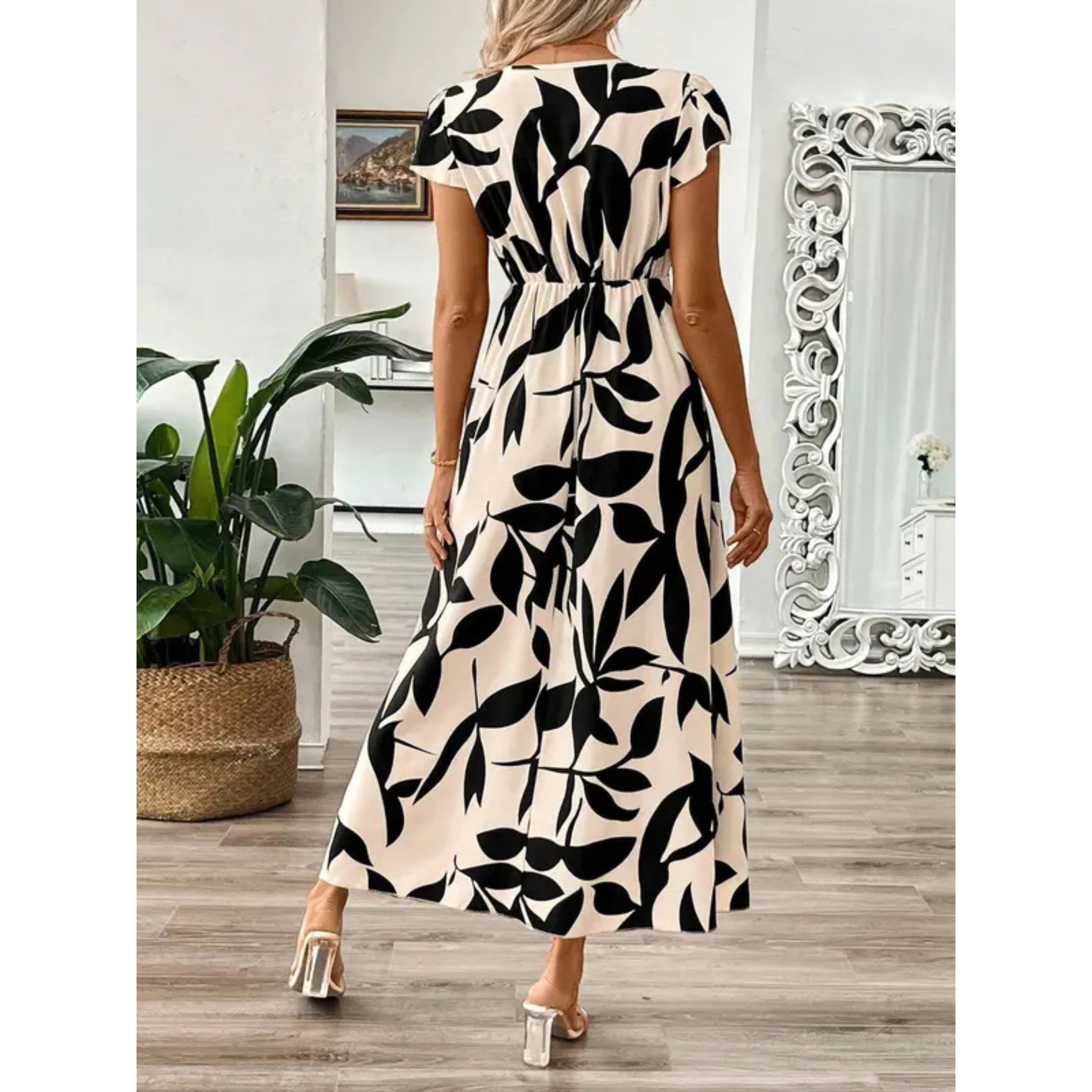 SARA | Elegant Summer Printed Short Sleeve Maxi Dress