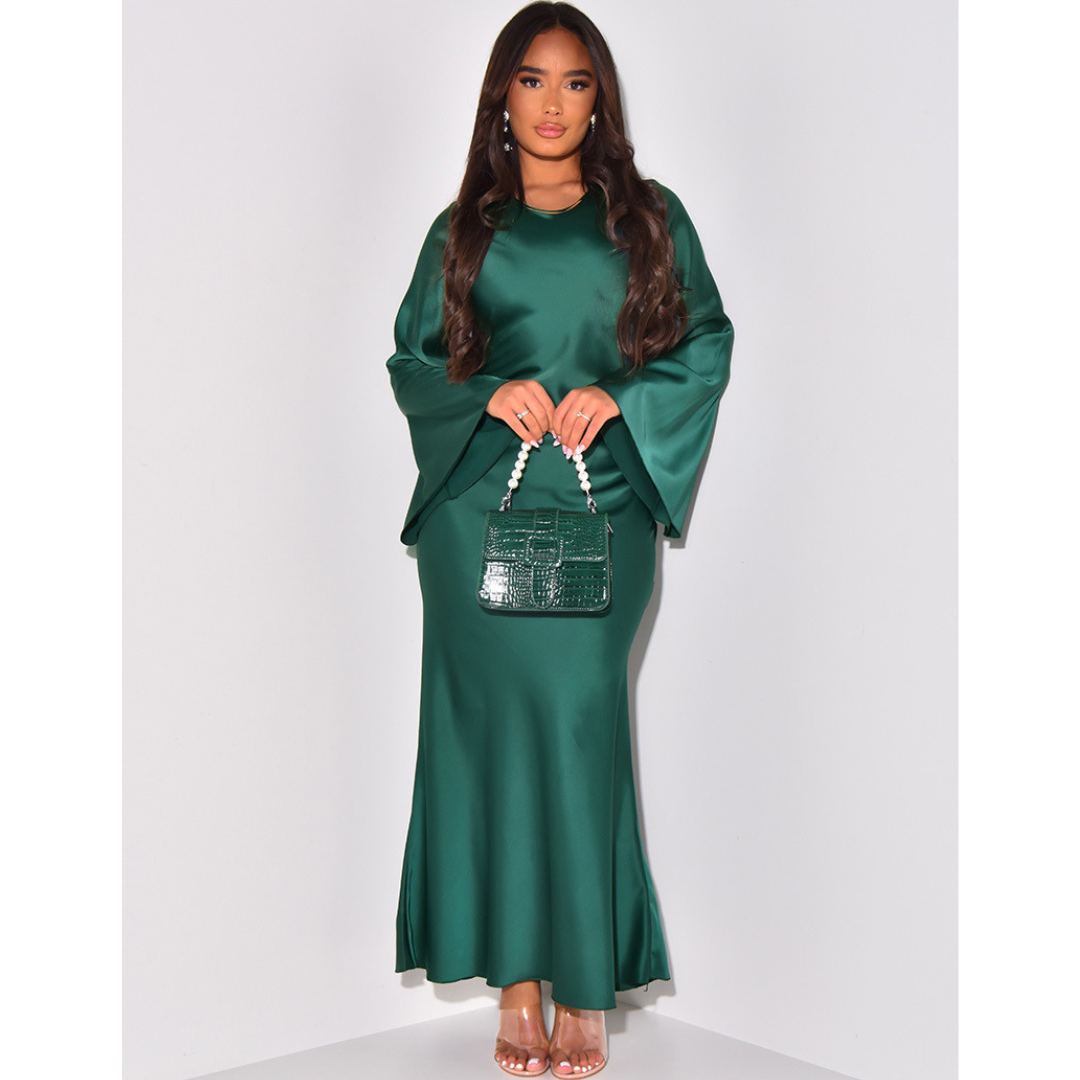 ADRIANA | Elegant Satin Fitted with Tie Back Maxi Dress