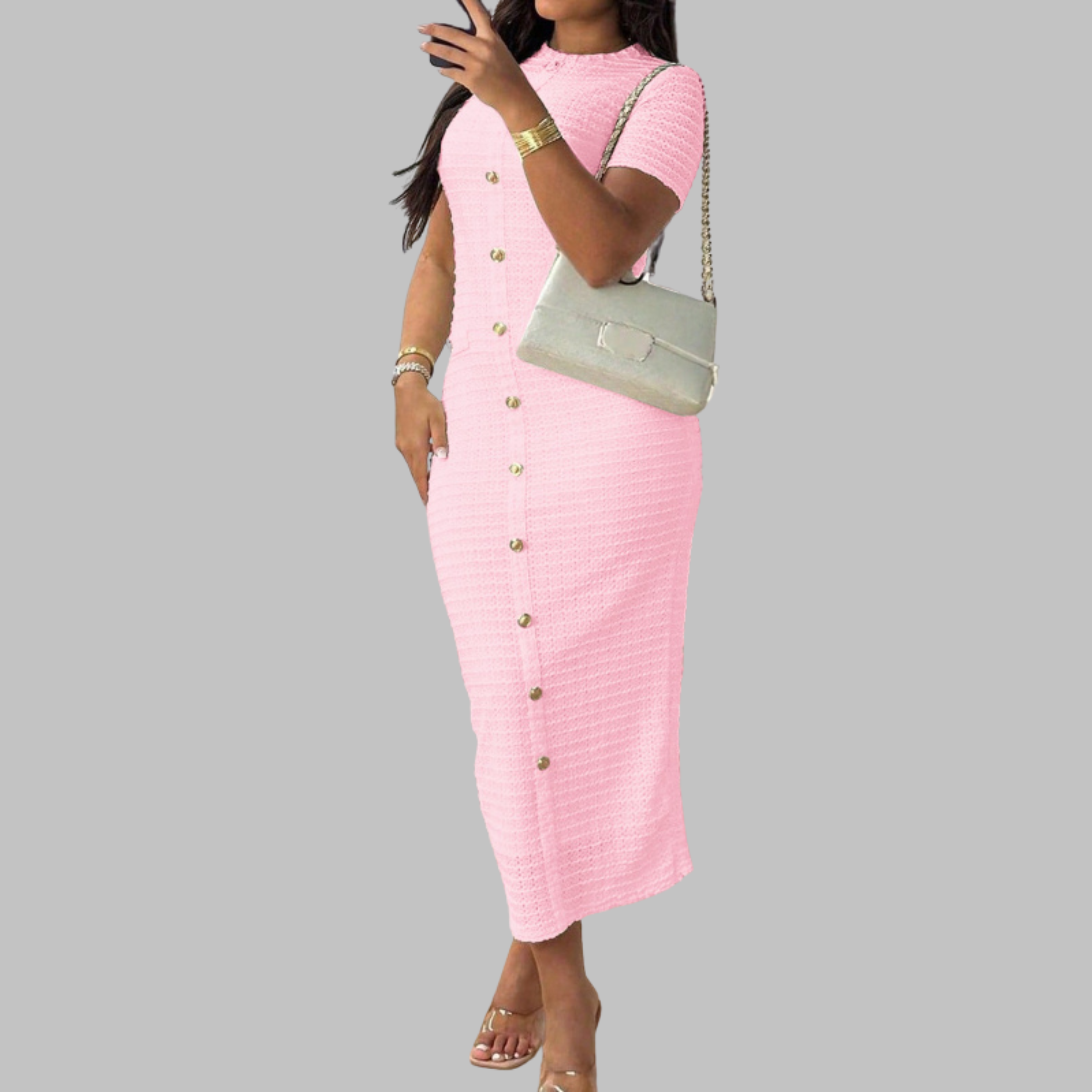 REGAN | Elegant Round Neck Fake Button Dress