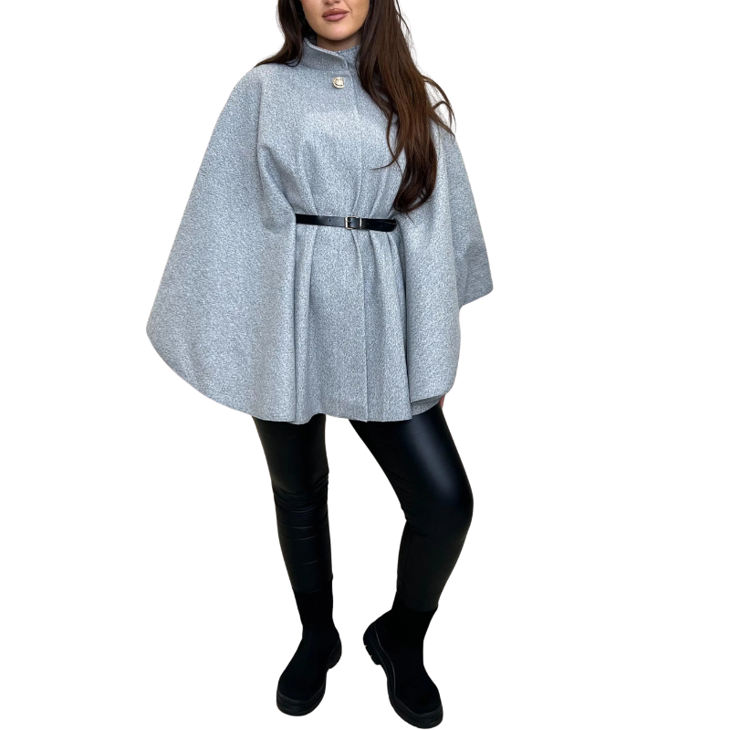 EDEN™ – Stylish Belted Cape Coat with High Neck