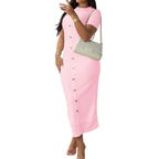 BRONWYN™ – Classic Zipper Back Dress with Faux Button Accent