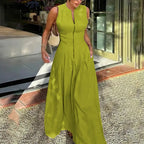 HONORATA | Relaxed Loose Fit Zippered Round-Neck Maxi Dress