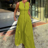 HONORATA | Relaxed Loose Fit Zippered Round-Neck Maxi Dress