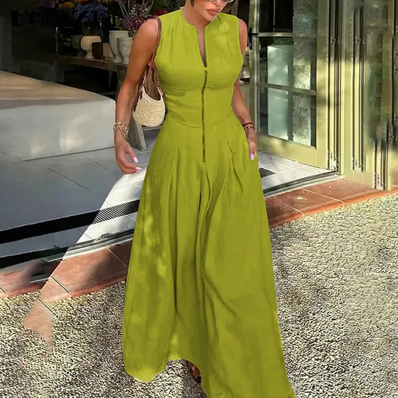 HONORATA | Relaxed Loose Fit Zippered Round-Neck Maxi Dress