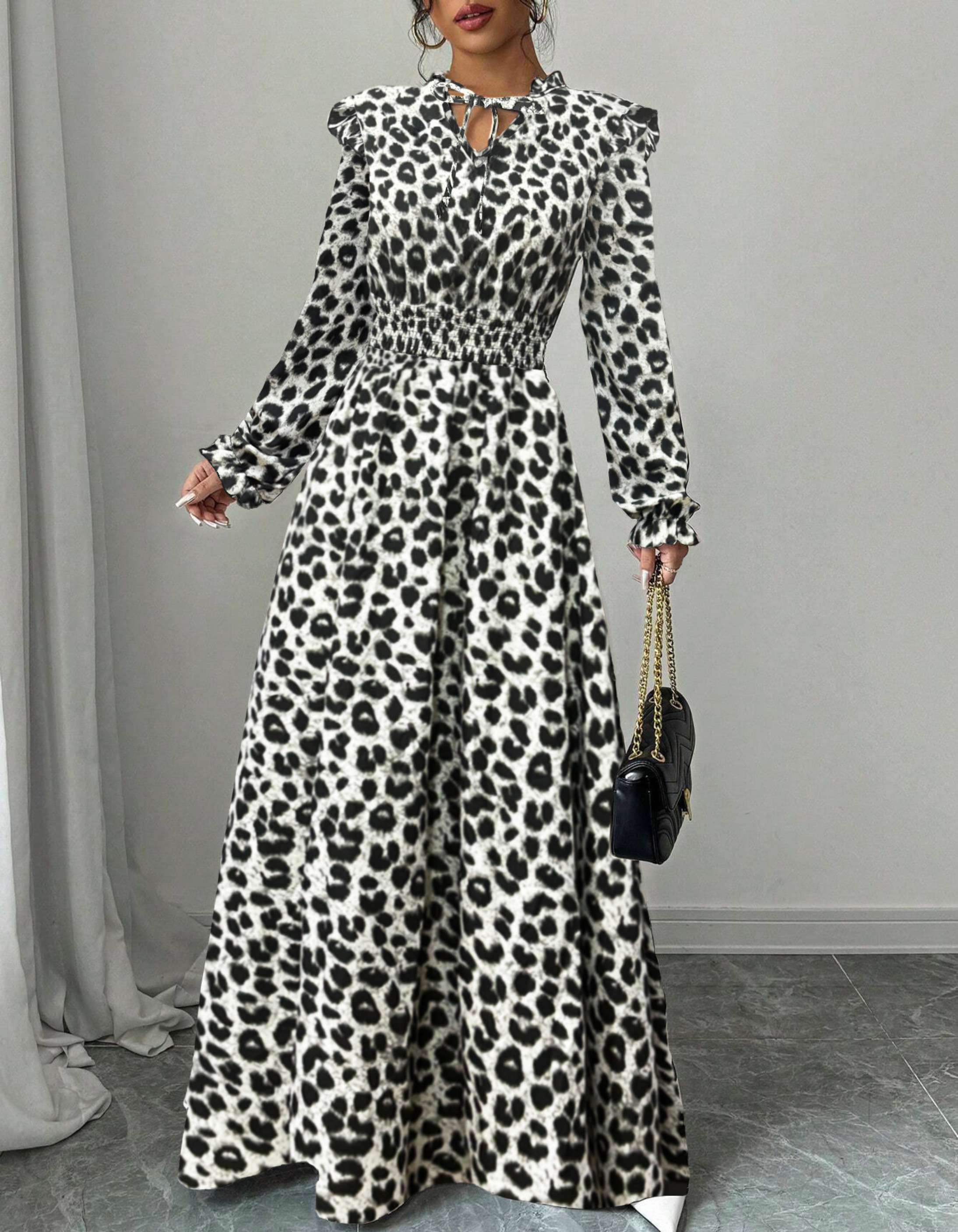 MORGAN | Elegant Long Sleeve Floral Print A-Line Dress
