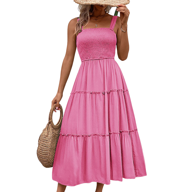 TESSIE™ – Casual Shirred Backless Sundress with Ruffle Hem