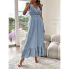 AVALERI | Elegant Shirred V-Neck Summer Maxi Dress