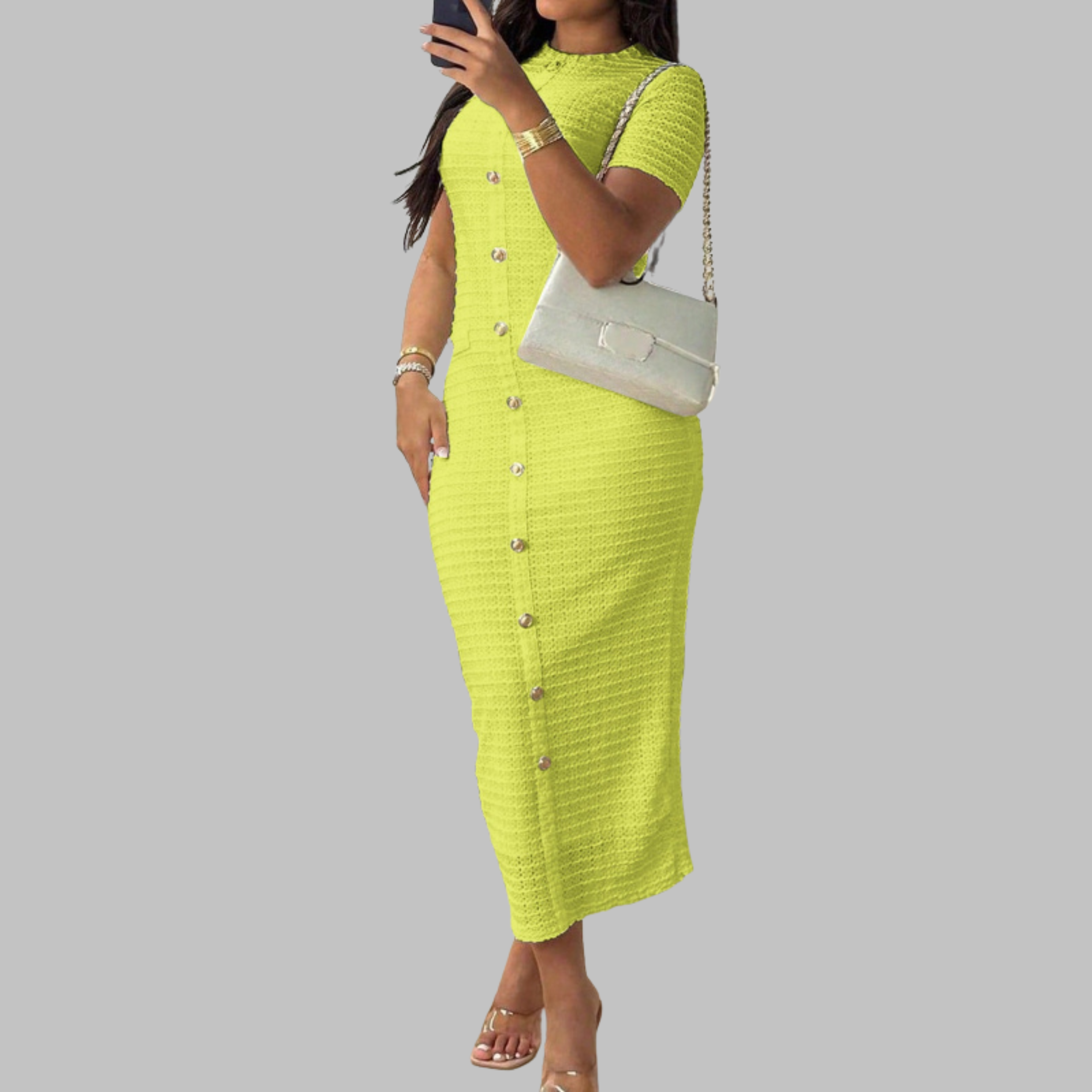REGAN | Elegant Round Neck Fake Button Dress