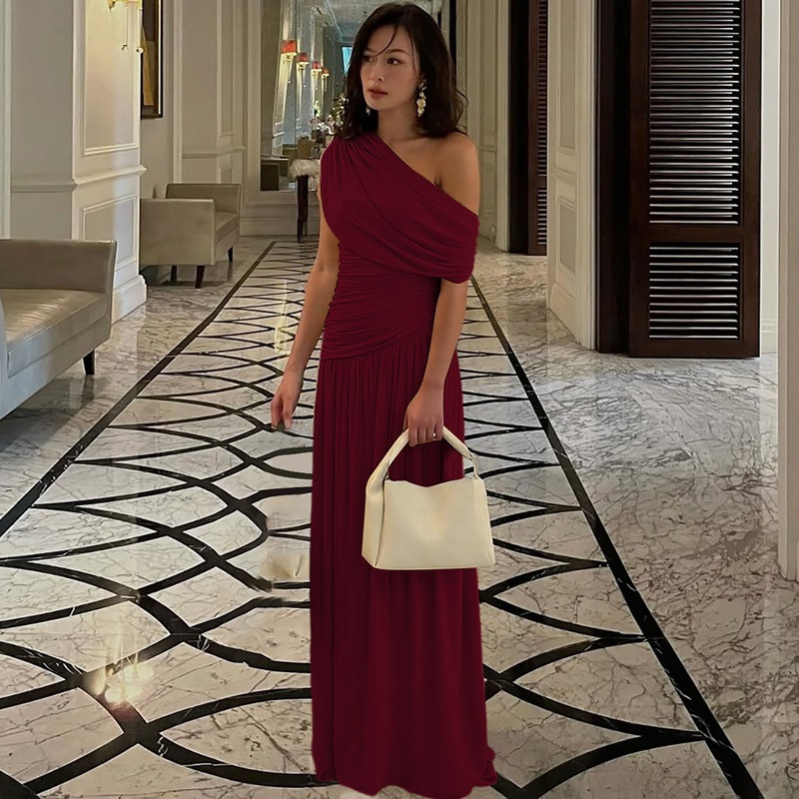 SHINA | Elegant One Shoulder Evening Maxi Dress