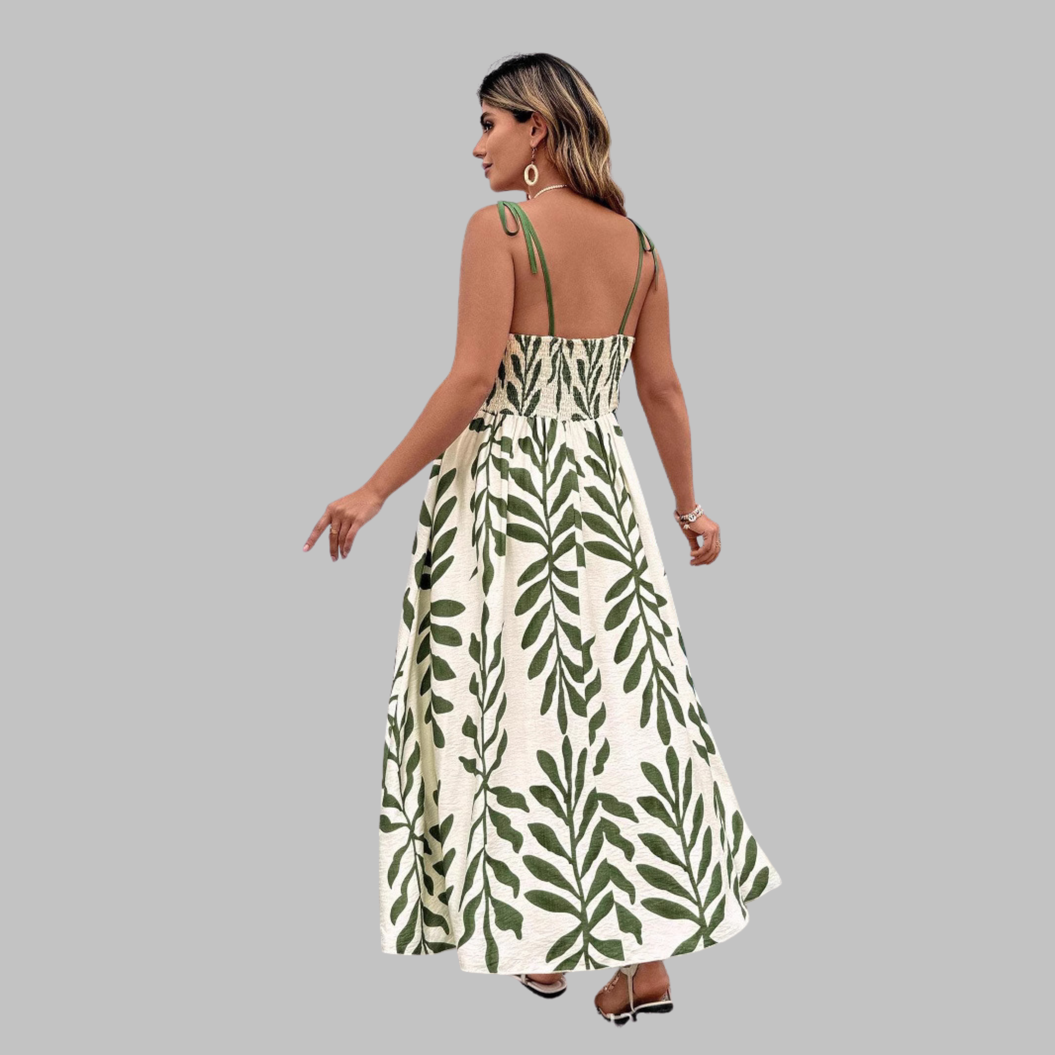 MEGAN - Casual Sleeveless Summer Leaf Print Maxi Dress