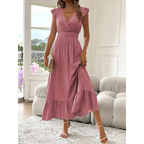 AVALERI | Elegant Shirred V-Neck Summer Maxi Dress