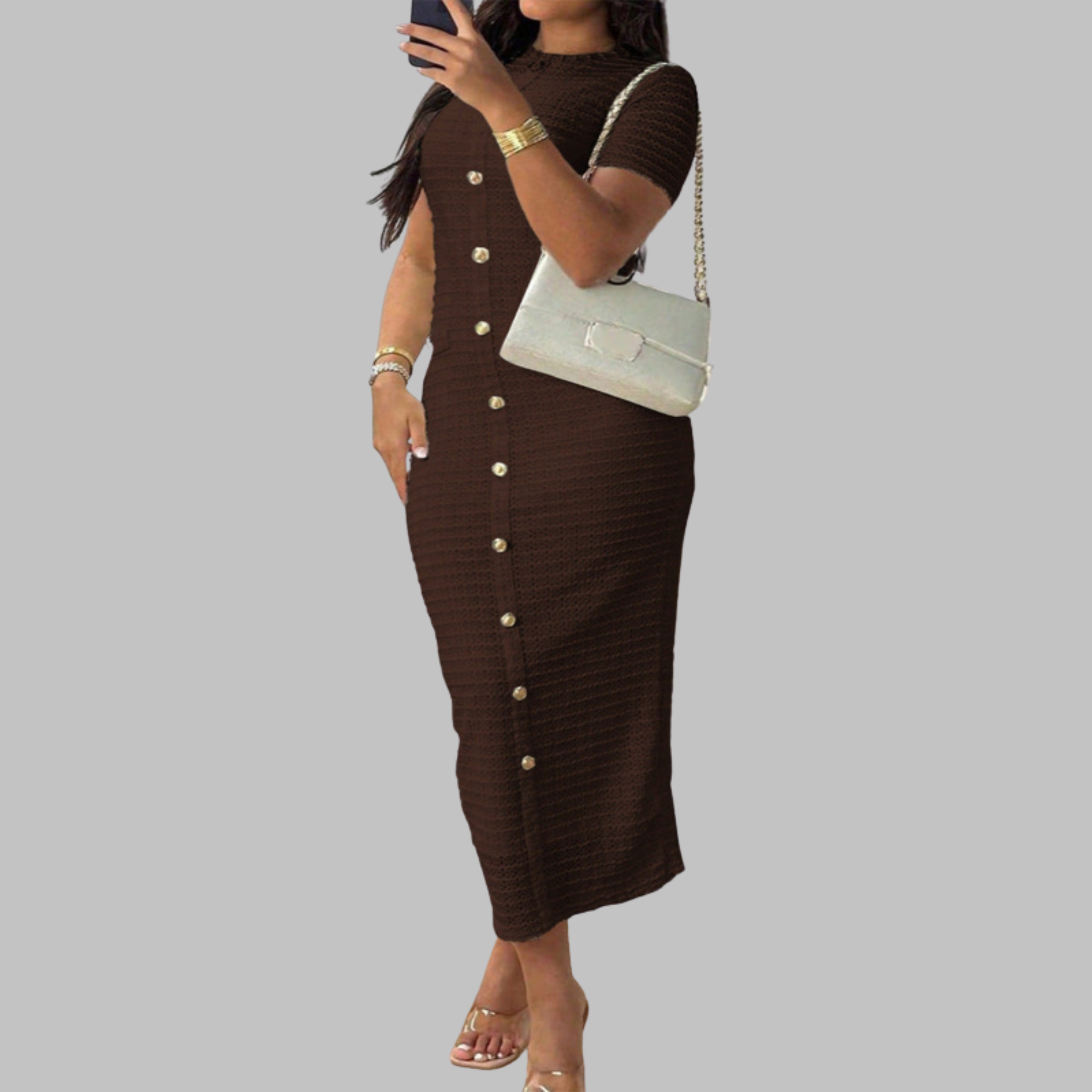REGAN | Elegant Round Neck Fake Button Dress