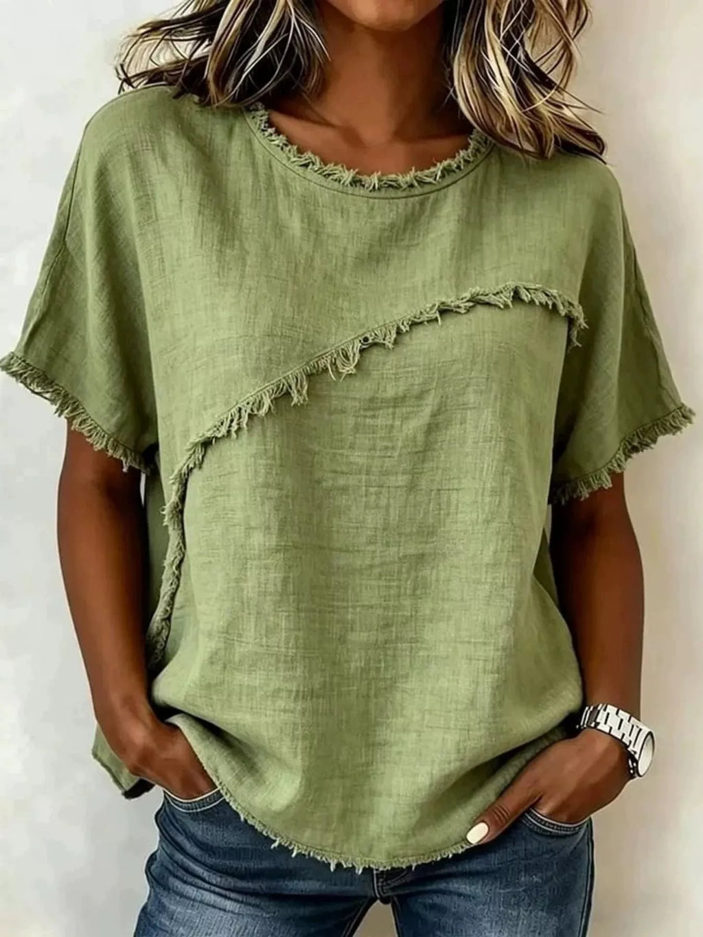 Debby | Frayed Hem Short Sleeve Top