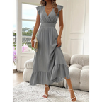 AVALERI | Elegant Shirred V-Neck Summer Maxi Dress