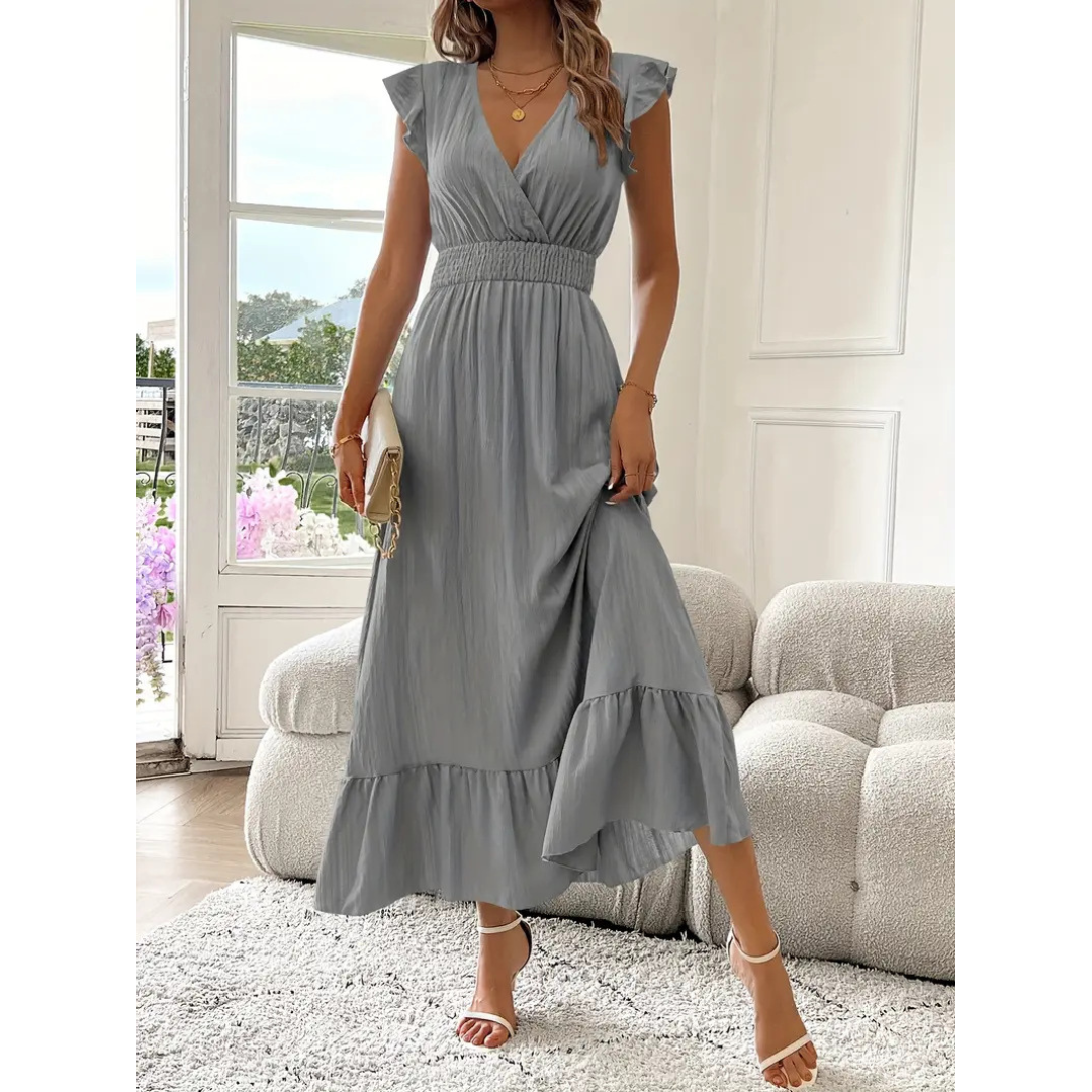 AVALERI | Elegant Shirred V-Neck Summer Maxi Dress