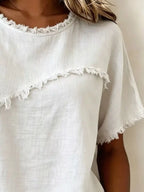 Debby | Frayed Hem Short Sleeve Top