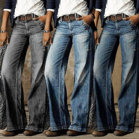 River | Women's High Waist Wide Leg Jeans Retro Flare Denim