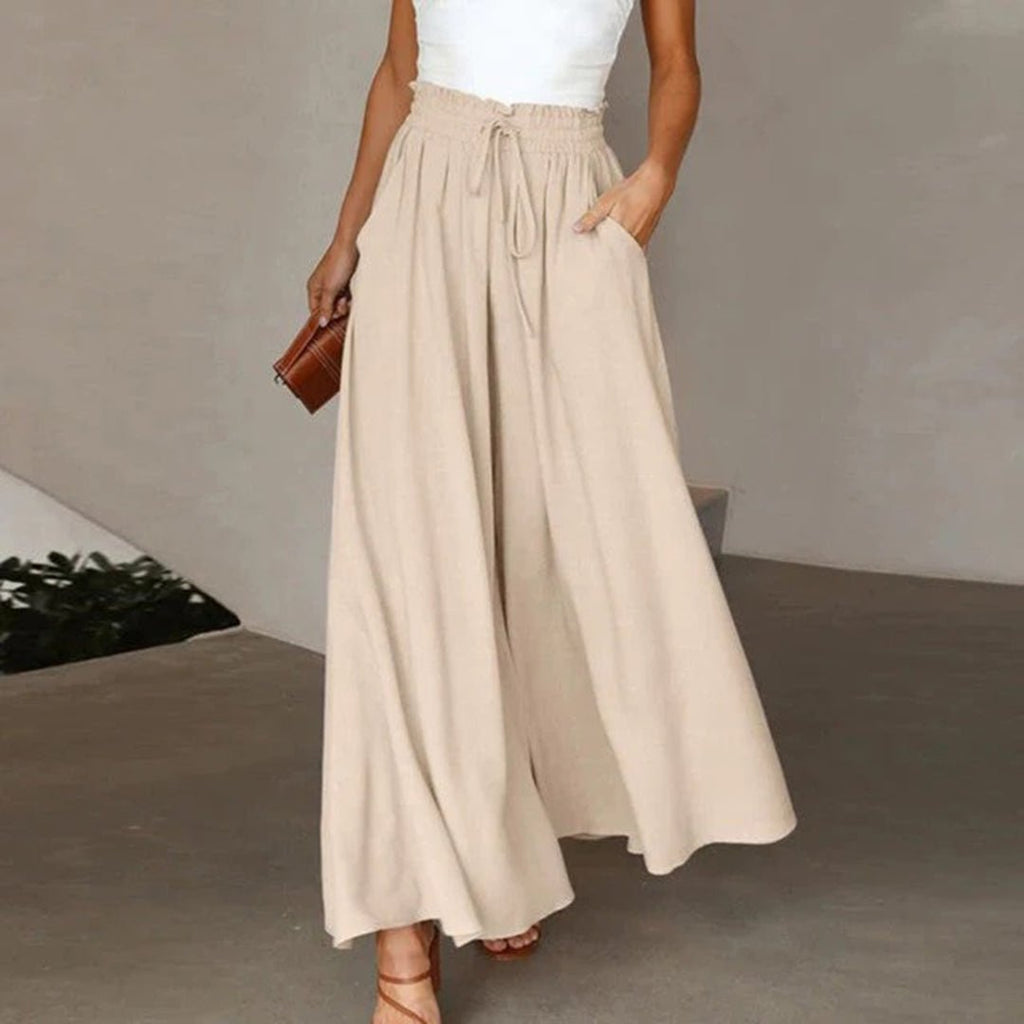 Terra | Women's High Waist Wide Leg Pants Smocked Drawstring