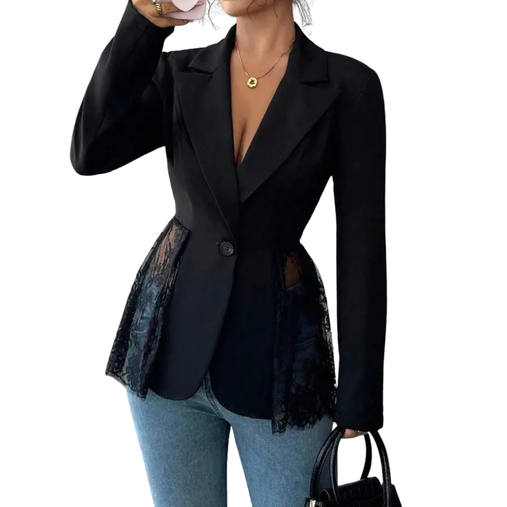 LEONIQUE | Lace Contrast Fitted Blazer Jacket