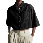 JOVETTE™ – Cropped Button-Down Denim Shirt Jacket