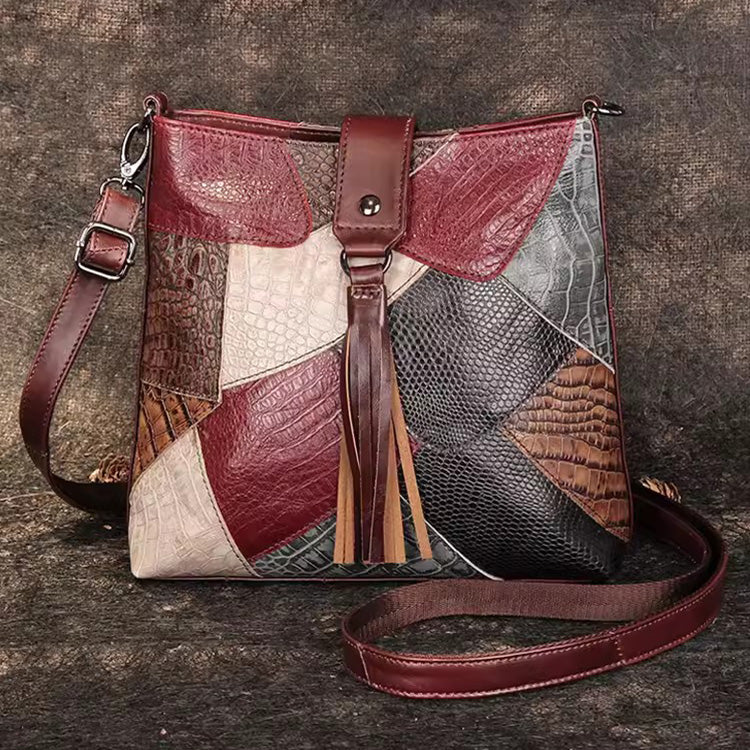 Boho Patchwork Leather Crossbody Bag