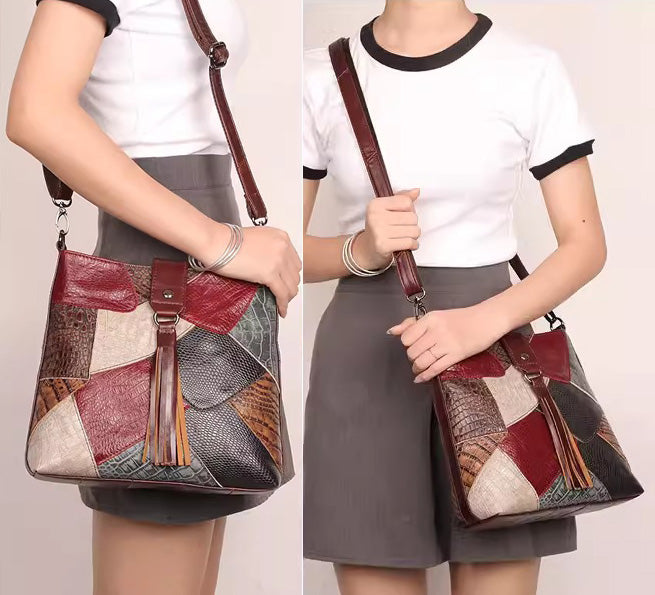 Boho Patchwork Leather Crossbody Bag