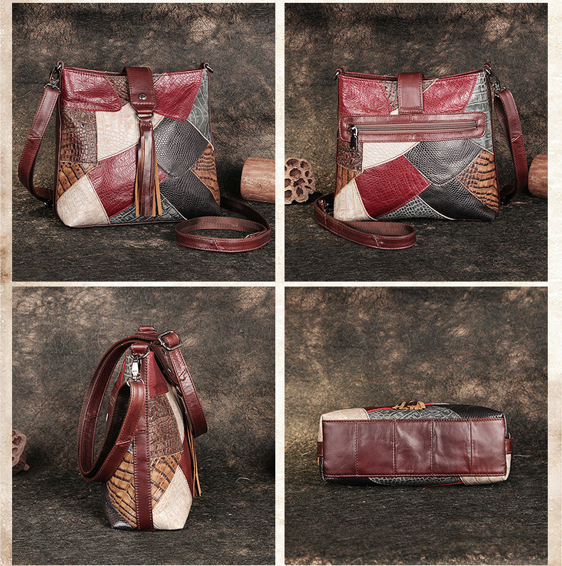 Boho Patchwork Leather Crossbody Bag