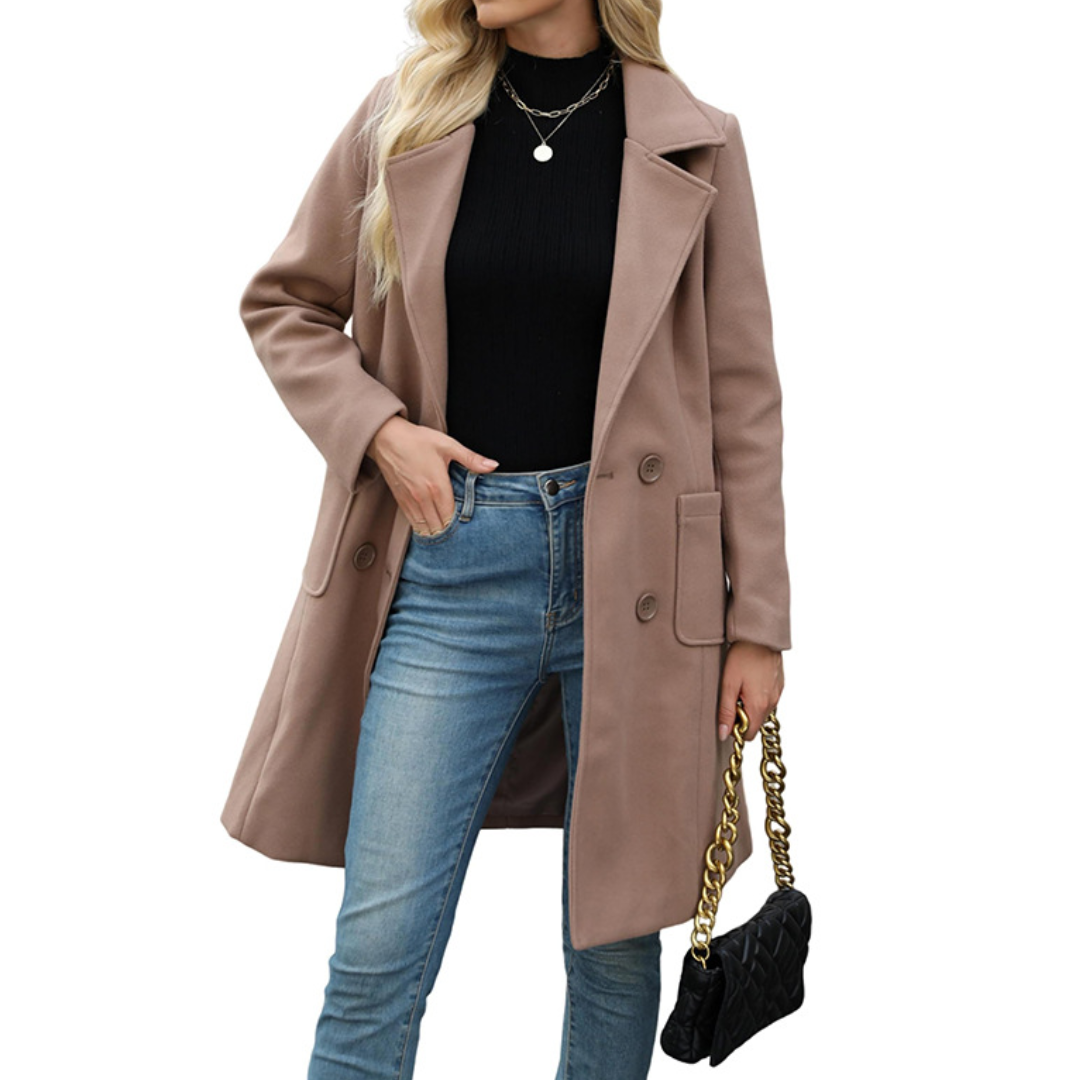 CORDETTE™ – Double-Breasted Wool Blend Mid-Long Coat