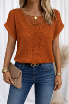 Rosa™ | Top with Round Neck and Lace Trim