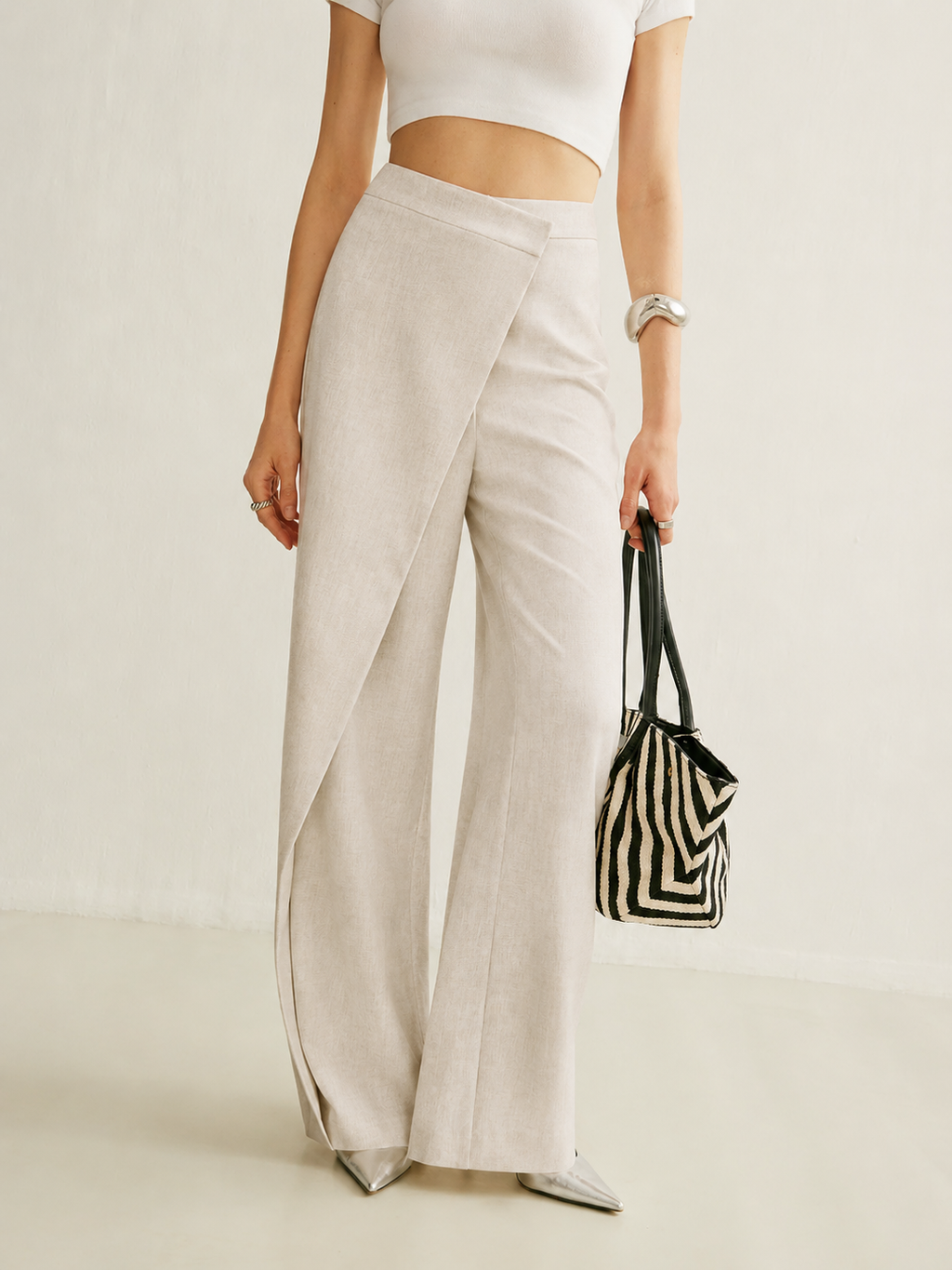 REBECCA | Women's High Waist Wide Leg Trousers Asymmetric Wrap Pants