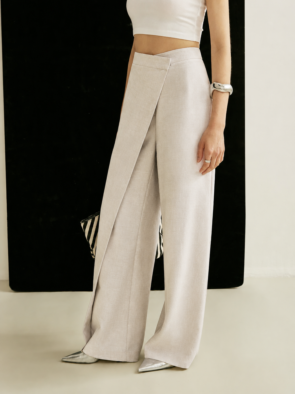 REBECCA | Women's High Waist Wide Leg Trousers Asymmetric Wrap Pants