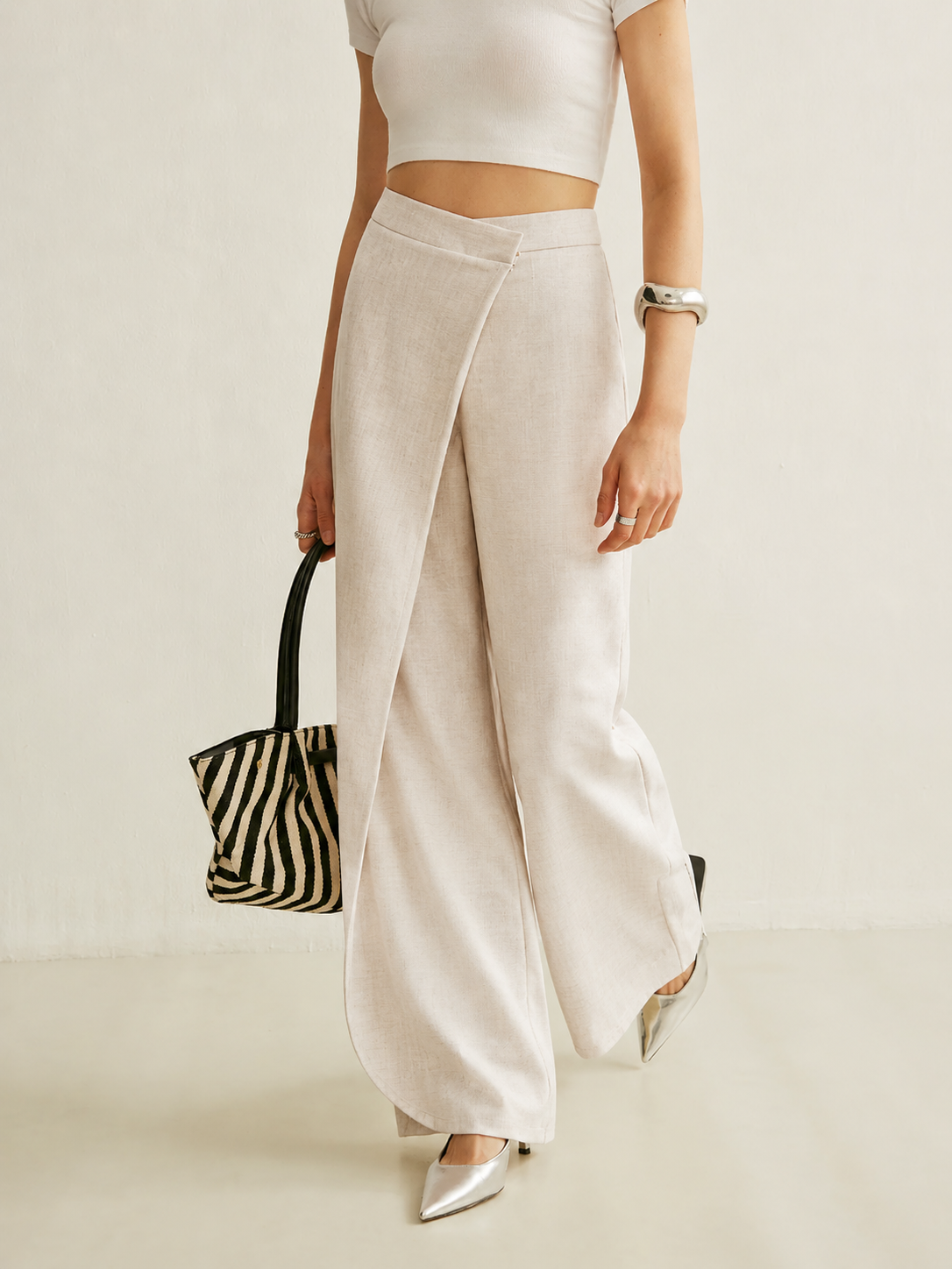 REBECCA | Women's High Waist Wide Leg Trousers Asymmetric Wrap Pants
