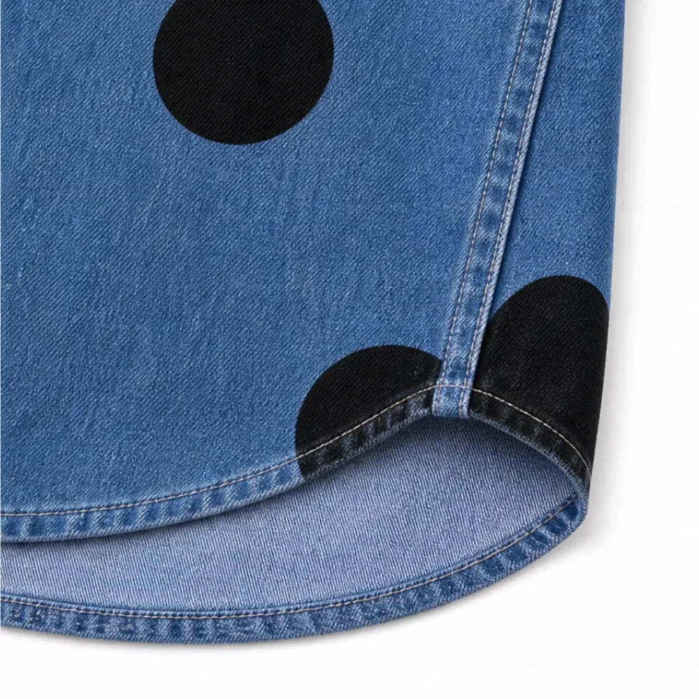 Marevelle | Oversized Polka Dot Denim Shirt with Stand Collar