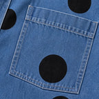 Marevelle | Oversized Polka Dot Denim Shirt with Stand Collar