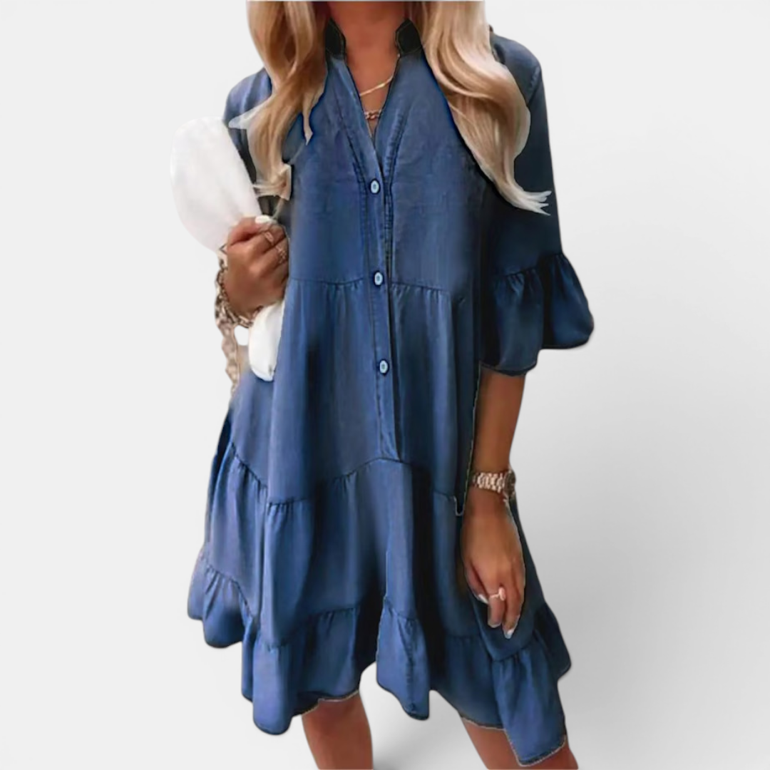 CASPIAN™ – Washed Denim A-Line Midi Dress