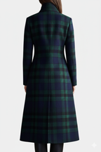 MABEL | Midi Retro Checkered Blue-Green Bicolored Coat