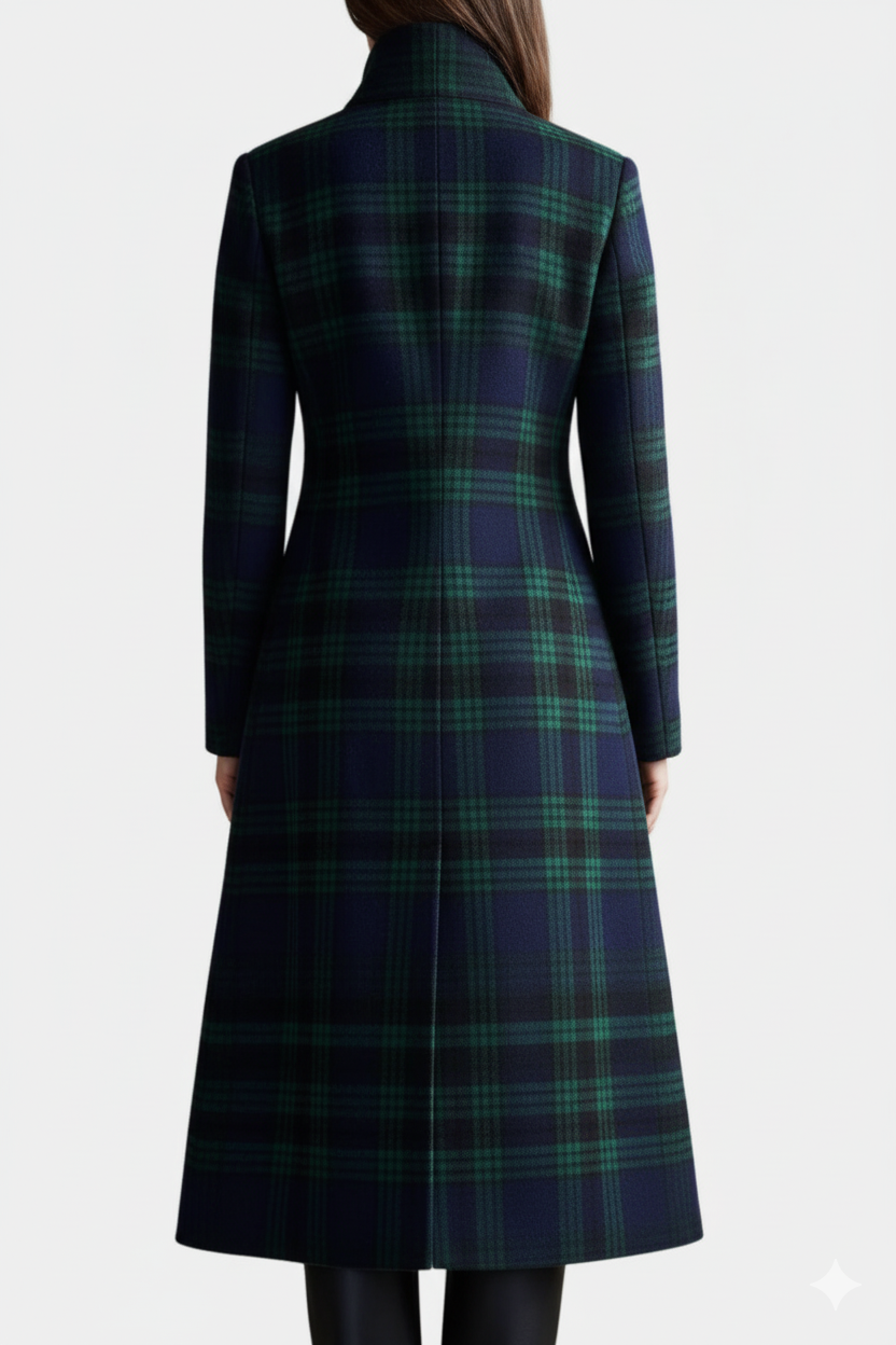 MABEL | Midi Retro Checkered Blue-Green Bicolored Coat