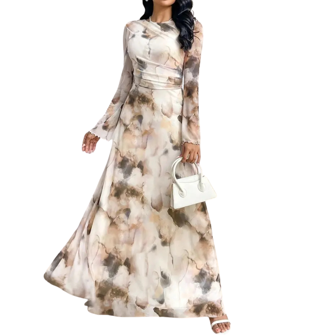 CLARISSA™ – Elegant Printed Bell-Sleeve Dress