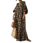 WILDA | Boho Puff Sleeve Leopard Maxi Dress