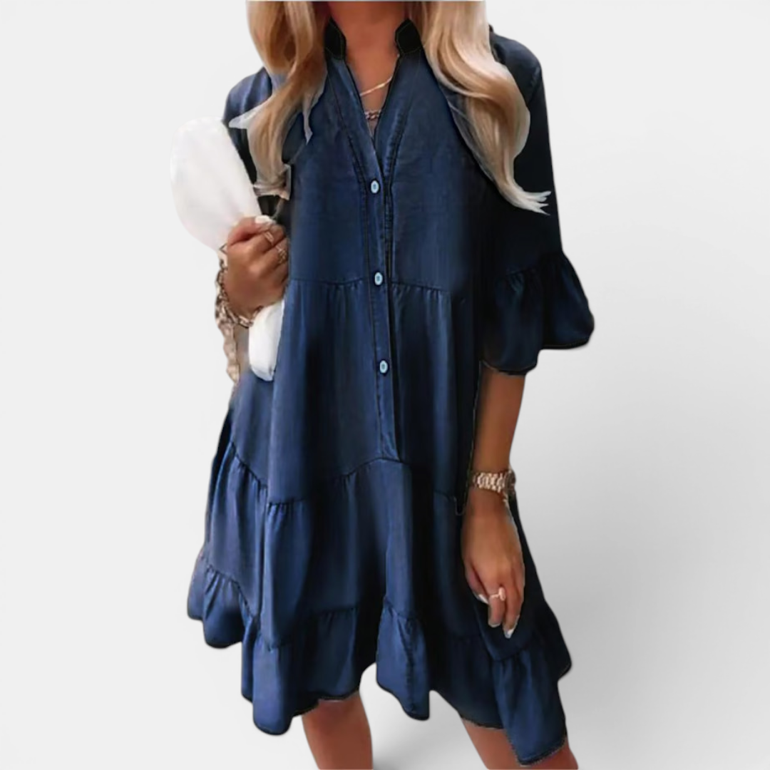CASPIAN™ – Washed Denim A-Line Midi Dress