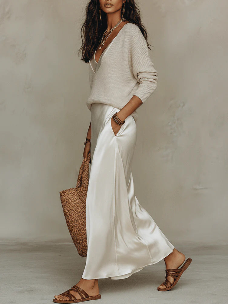 Beatrice | Satin Layered Dress & Cardigan Set