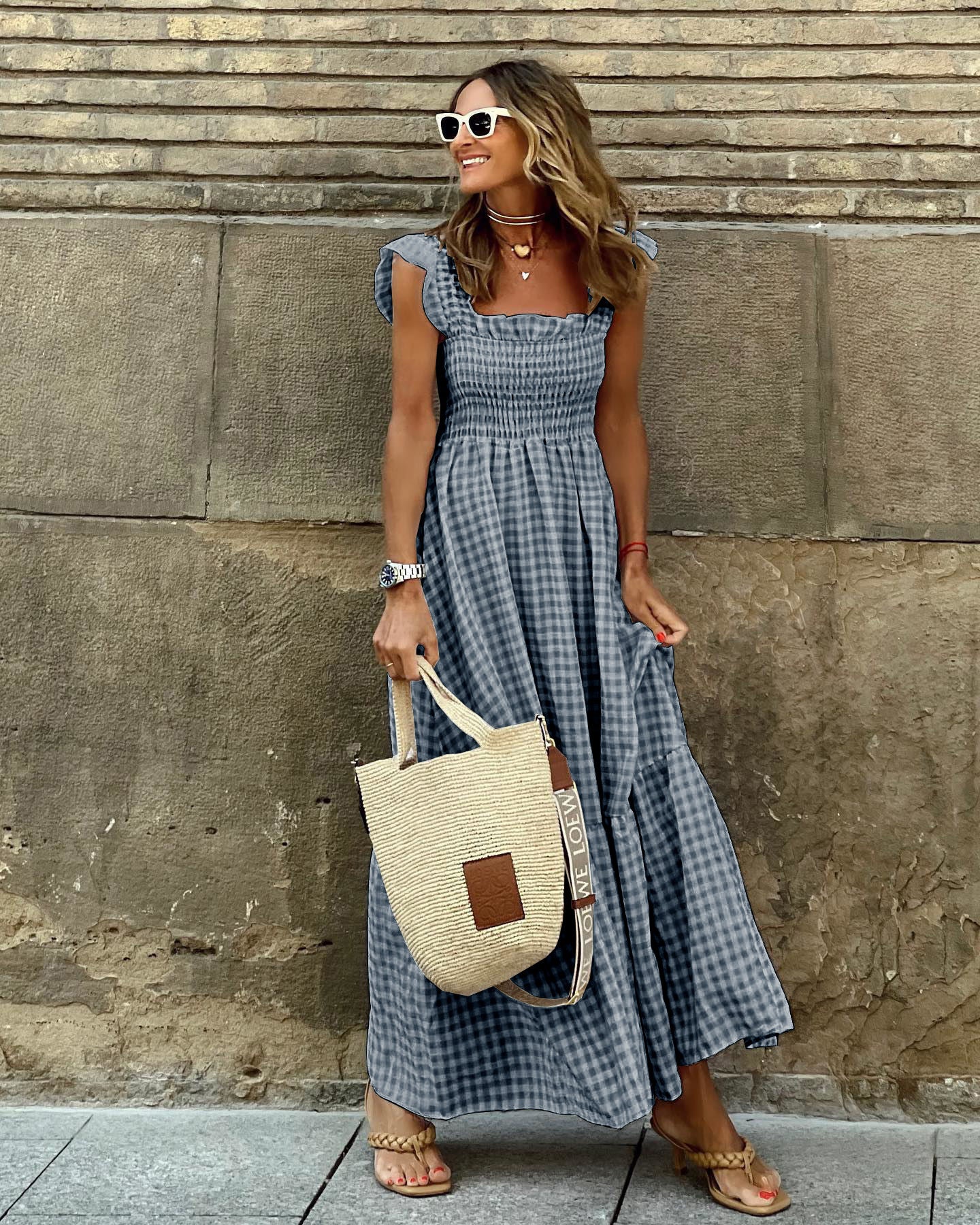 NANCY | Chic Retro Plaid Smocked Dress
