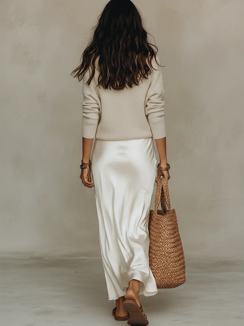Beatrice | Satin Layered Dress & Cardigan Set
