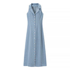 INOCENCIA™ – Classic Buttoned Down Deep V-Neck Maxi Dress