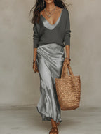 Beatrice | Satin Layered Dress & Cardigan Set
